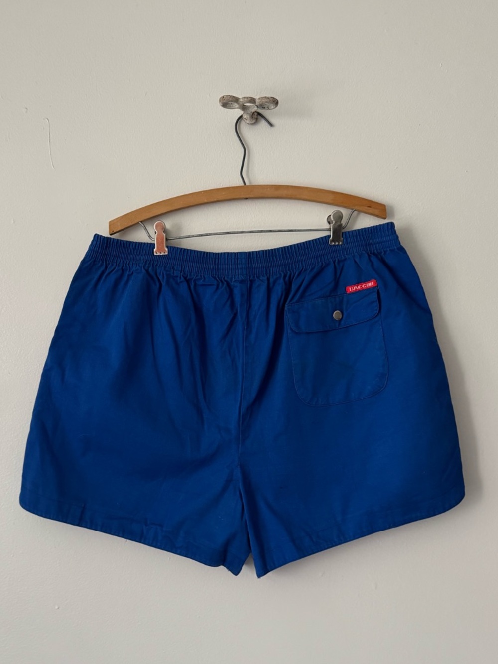 Vintage 80s/ 90s Blue Cotton Track Shorts with Silver Side Snap Detail - Picture 2 of 6